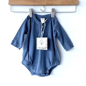 NWT Kate Quinn organic cotton pointelle long sleeve bubble romper blue bodysuit